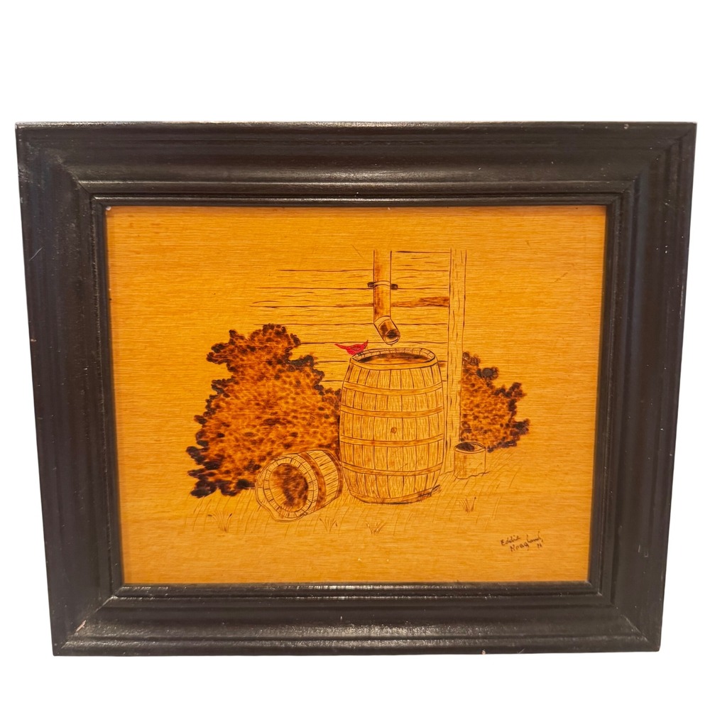 Vintage Wood Burn Art Barrel Scene Signed Wall‎ Decor Farmhouse Cabin
E Hoagland